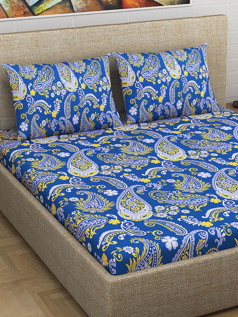 

Divine Casa Blue Floral Flat 180 TC Cotton 1 King Bedsheet with 2 Pillow Covers