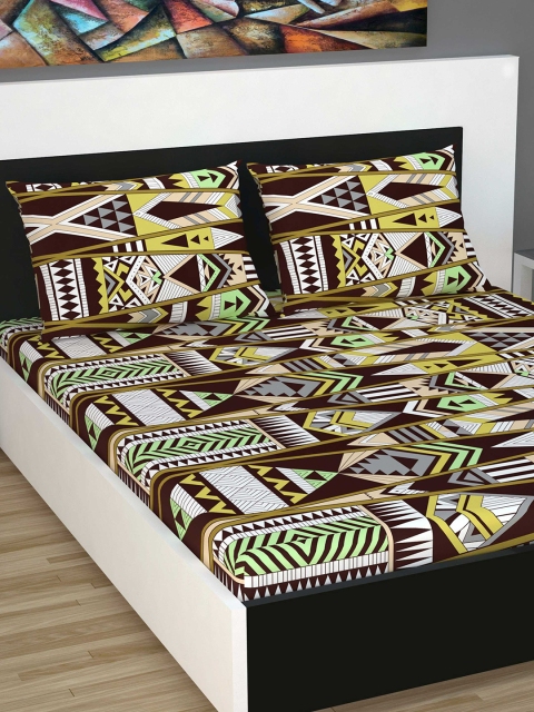 

Divine Casa Multicoloured Flat 144 TC Cotton Extra Large Bedsheet with 2 Pillow Covers, Multi