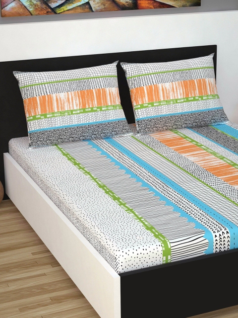 

Divine Casa Multicoloured Abstract Flat 160 TC Cotton 1 Extra Large Bedsheet with 2 Pillow Covers, Multi