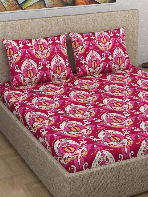 

Divine Casa Pink Floral Flat 180 TC Cotton 1 King Bedsheet with 2 Pillow Covers