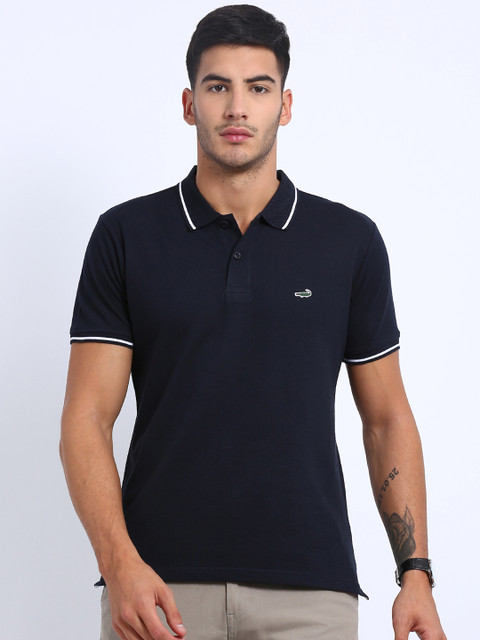 

Crocodile Men Navy Blue Solid Polo Collar T-shirt