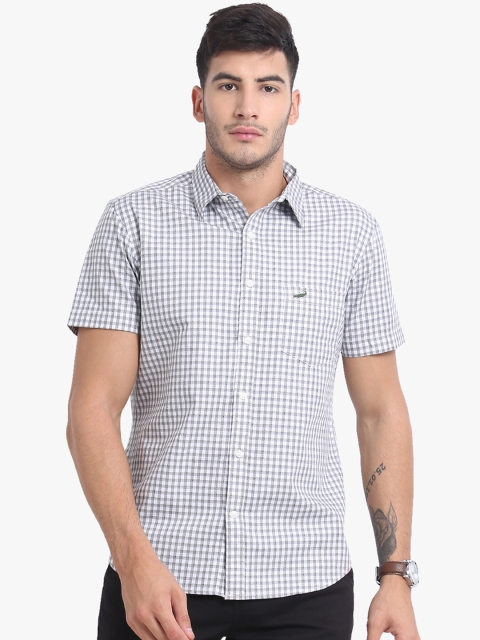 

Crocodile Men Grey & White Slim Fit Checked Casual Shirt