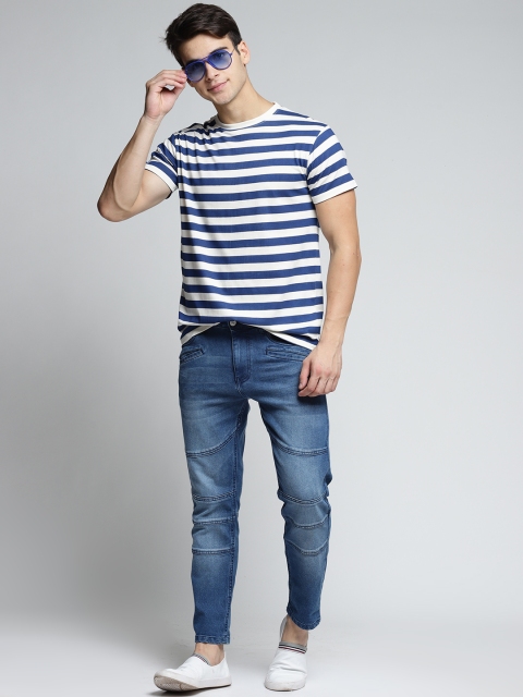 

DILLINGER Men White Striped Round Neck T-shirt