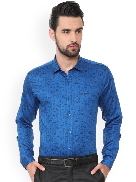 

V Dot Men Blue Slim Fit Printed Casual Shirt