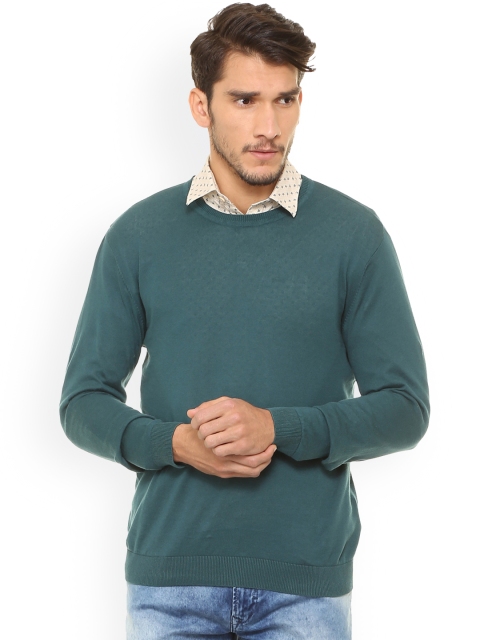 

V Dot Men Green Self Design Pullover