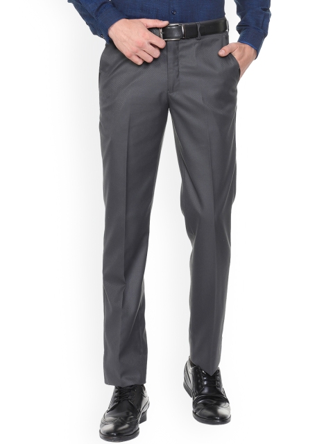 

V Dot Men Grey Slim Fit Self Design Formal Trousers