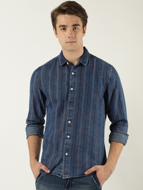 

Blue Saint Men Blue Slim Fit Striped Casual Shirt