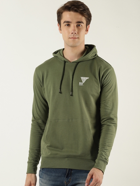 

Blue Saint Men Olive Green Printed Hooded Sweatshirt