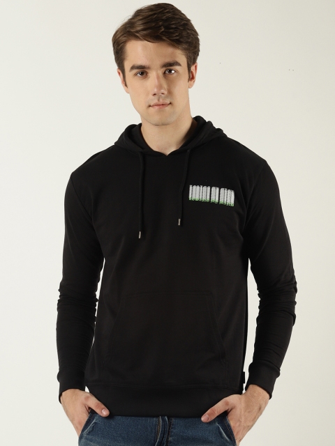 

Blue Saint Men Black & White Printed Hooded Sweatshirt