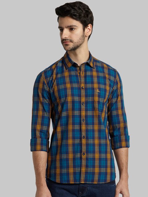 

Parx Men Blue & Yellow Slim Fit Checked Casual Shirt