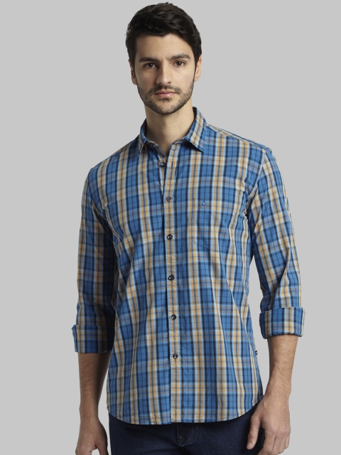 

Parx Men Blue & Yellow Slim Fit Checked Casual Shirt