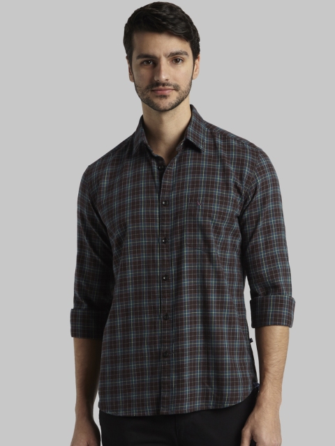 

Parx Men Brown & Green Slim Fit Checked Casual Shirt