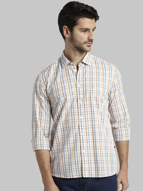 

Parx Men Orange & White Slim Fit Checked Casual Shirt