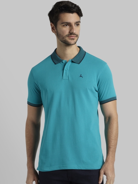 

Parx Men Teal Solid Polo Collar T-shirt