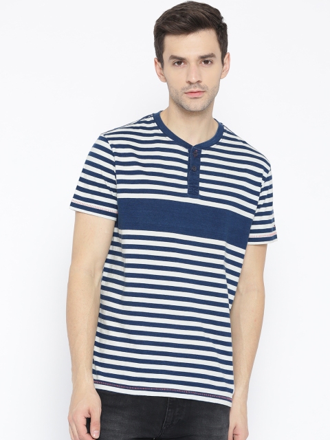 

Tommy Hilfiger Men Off-White & Navy Striped Henley Neck T-shirt