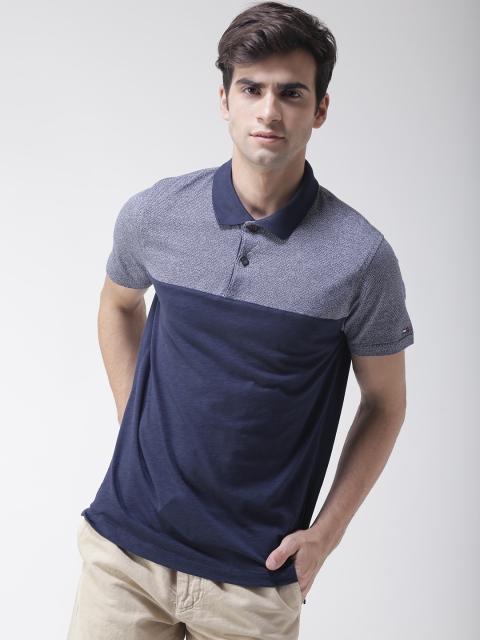 

Tommy Hilfiger Men Navy Blue Colourblocked Polo Collar T-shirt