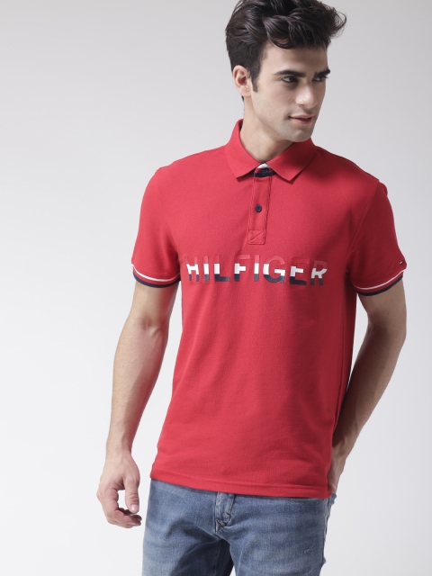 

Tommy Hilfiger Men Red Printed Polo Collar T-shirt