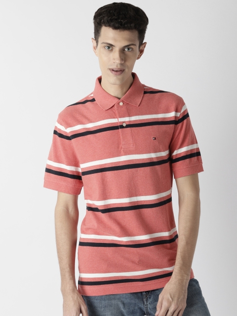 

Tommy Hilfiger Men Coral Pink Striped Polo Collar T-shirt