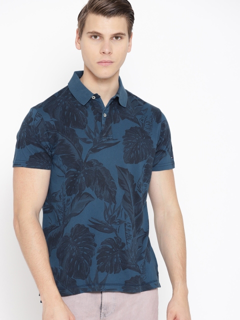 

Tommy Hilfiger Men Navy Blue Printed Polo Collar T-shirt