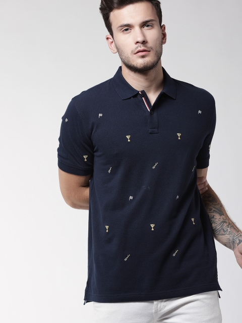 

Tommy Hilfiger Men Navy Blue Embroidered Polo Collar T-shirt