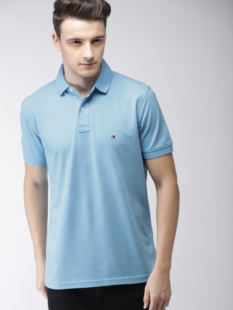 

Tommy Hilfiger Men Blue Solid Polo Collar Pure Cotton T-shirt