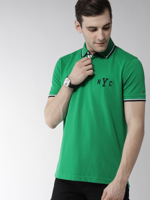 

Tommy Hilfiger Men Green Solid Polo Collar T-shirt