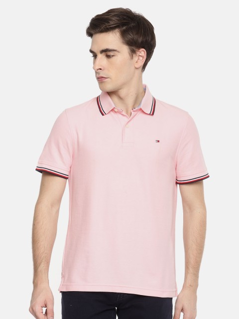 

Tommy Hilfiger Men Pink Solid Polo Collar T-shirt