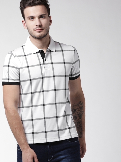 

Tommy Hilfiger Men White Checked Polo Collar Pure Cotton T-shirt
