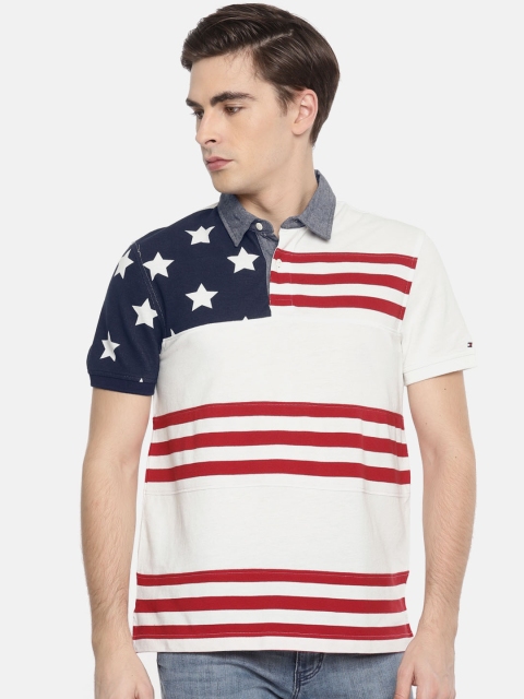 

Tommy Hilfiger Men White Self Design Polo Collar T-shirt