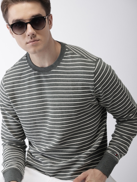 

Tommy Hilfiger Men Grey & White Striped Sweatshirt