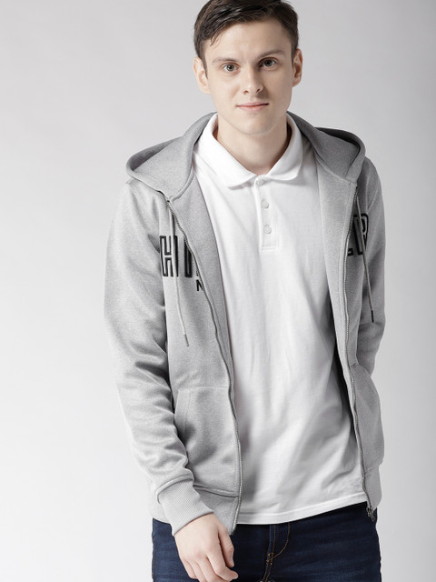 

Tommy Hilfiger Men Grey Melange Solid Hooded Sweatshirt