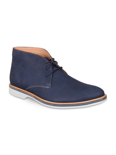 

Clarks Men Blue Solid Leather Mid-Top Flat Boots