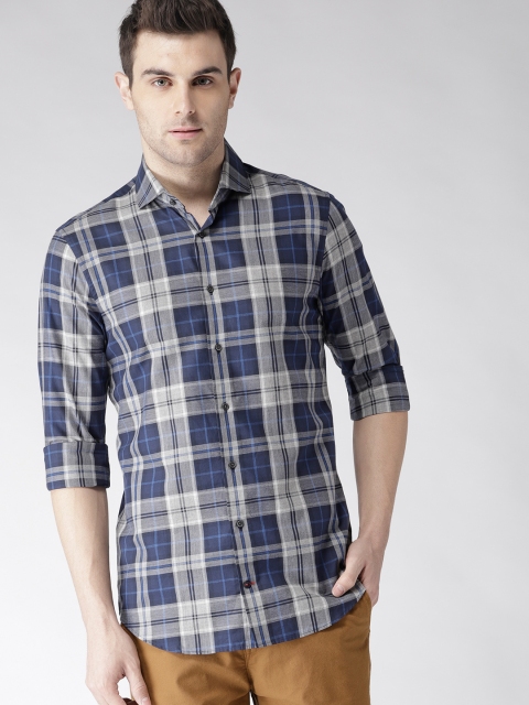 

Tommy Hilfiger Men Navy Blue & Grey Slim Fit Checked Casual Shirt