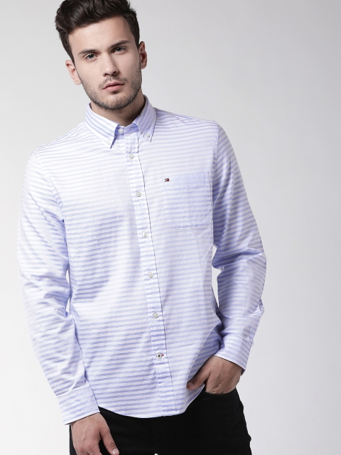 

Tommy Hilfiger Men Blue & White Regular Fit Striped Casual Shirt