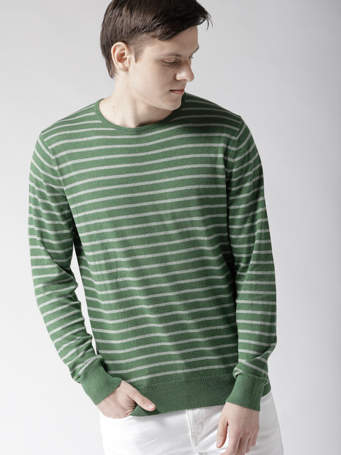 

Tommy Hilfiger Men Green & White Striped Pullover