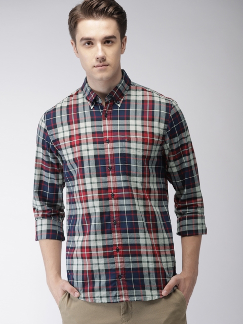 

Tommy Hilfiger Men Navy & Grey New York Fit Checked Casual Shirt, Navy blue