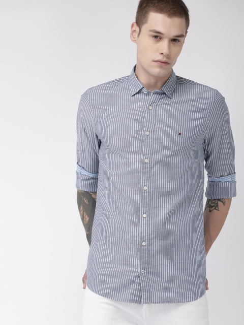 

Tommy Hilfiger Men Blue & White Slim Fit Striped Casual Shirt