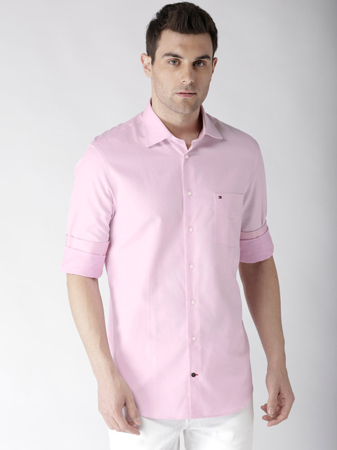

Tommy Hilfiger Men Pink Tailored Fit Self Design Casual Shirt