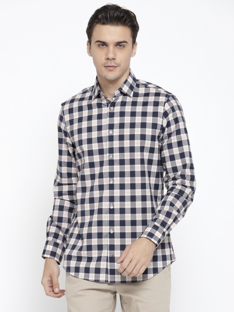 

Tommy Hilfiger Men Navy Blue & Off-White Slim Fit Checked Casual Shirt