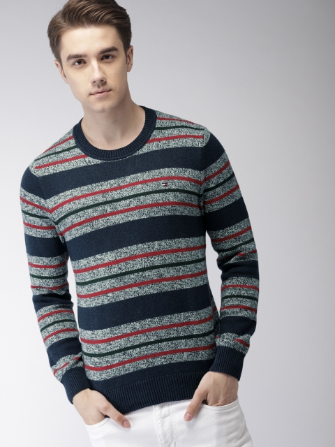 

Tommy Hilfiger Men Navy Blue & Grey Striped Pullover