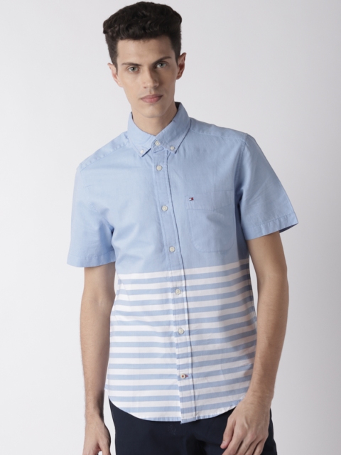 

Tommy Hilfiger Men Blue & White Regular Fit Striped Casual Shirt