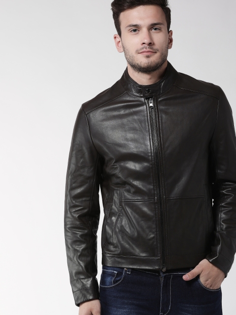 

Tommy Hilfiger Men Brown Solid Leather Jacket