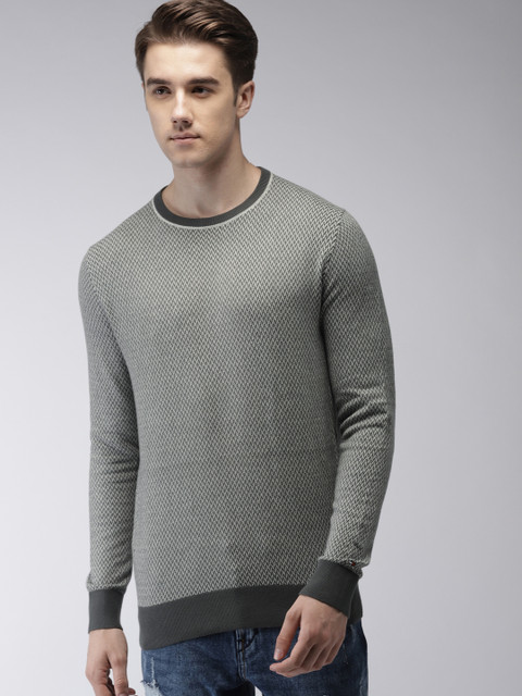 

Tommy Hilfiger Men Grey & Off-White Self Design Pullover