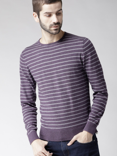 

Tommy Hilfiger Men Purple Striped Pullover