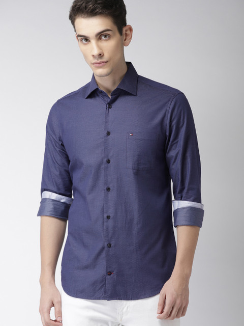 

Tommy Hilfiger Men Navy Blue Slim Fit Self Design Casual Shirt