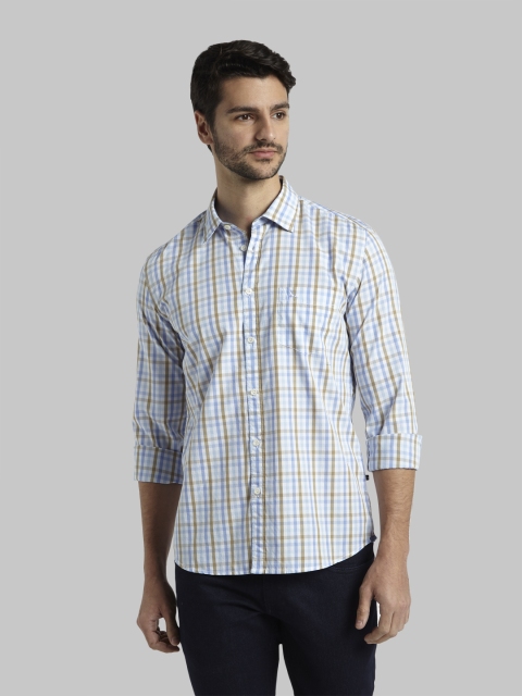 

Parx Men Blue & Brown Slim Fit Checked Casual Shirt