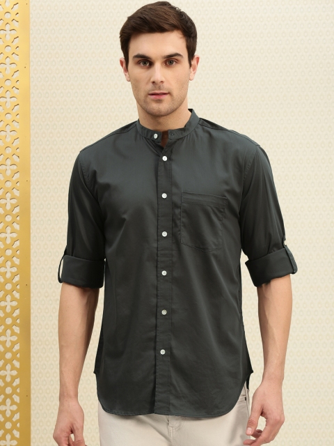

House of Pataudi Men Black Regular Fit Solid Casual Shirt, Charcoal