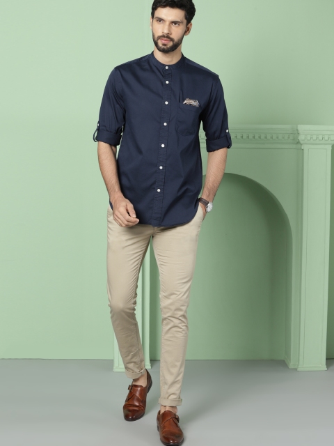 

House of Pataudi Men Navy Blue Tailored Fit Solid Casual Shirt