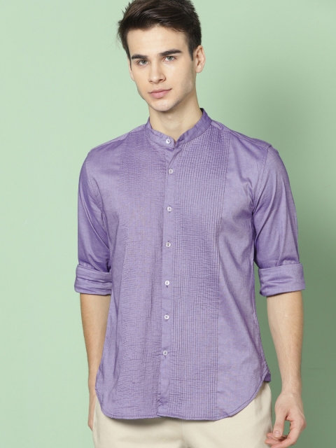 

House of Pataudi Men Purple Regular Fit Solid Party Shirt