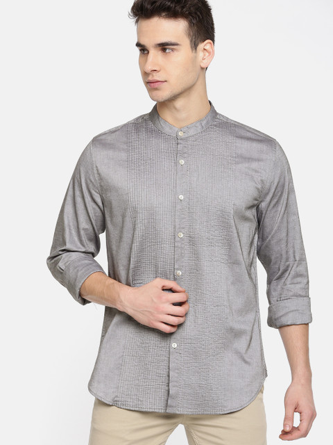 

House of Pataudi Men Grey Regular Fit Solid Casual Shirt